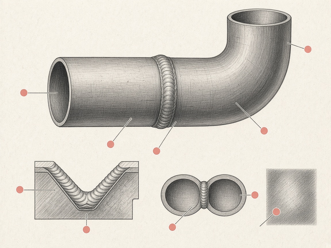 Soft illustration of a pipe joint study plate with coral callouts
